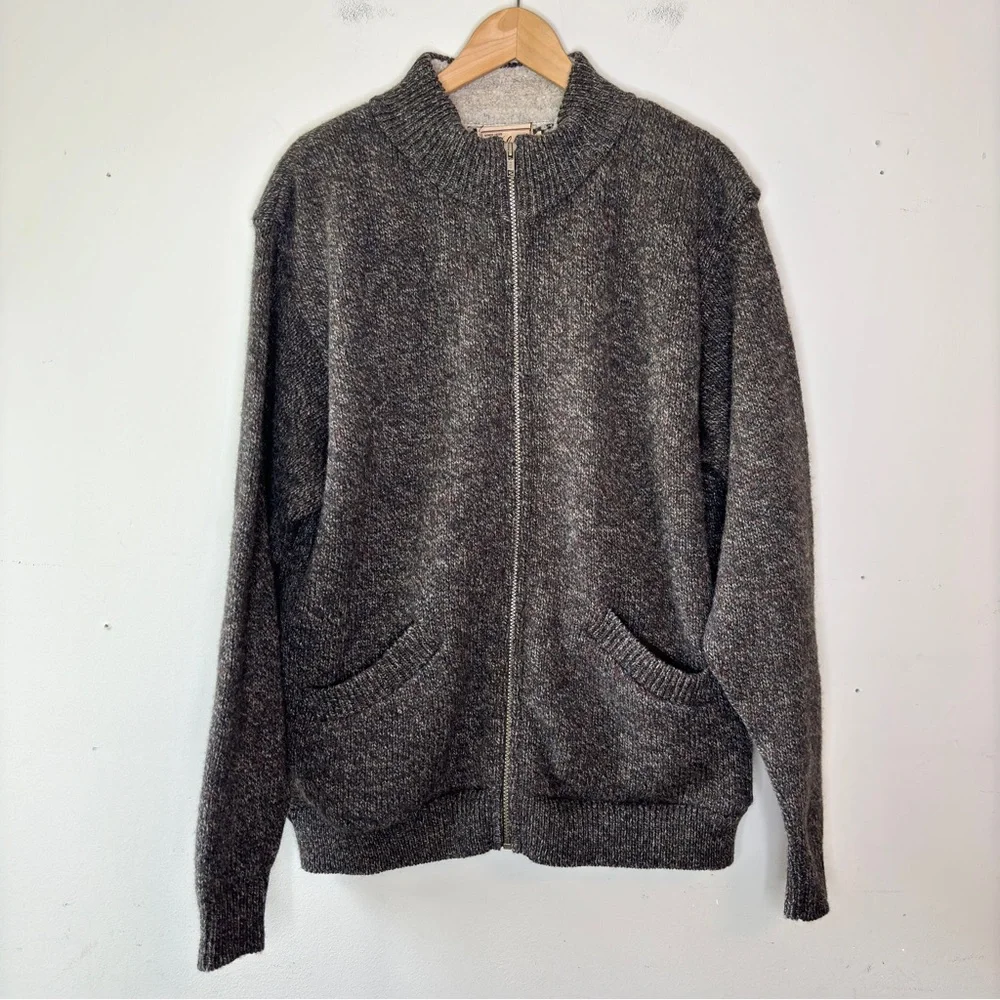 Woolrich Vintage USA Speckled Wool Blend Fleece Lined‎ Zip Up Cardigan Sweater L